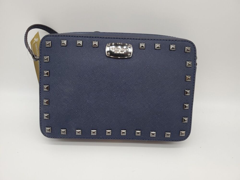 NWT MICHAEL KORS Saffiano Stud Crossbody Bag - Navy